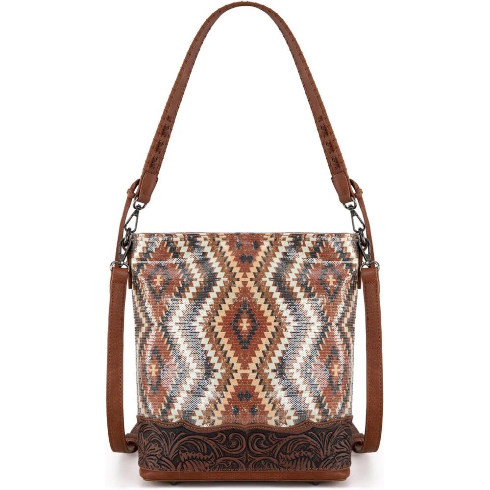 imageMontana West Western Aztec Tote Bag for Women Country Cowgirl Top Handle Shoulder BagSequined Aztecbrown