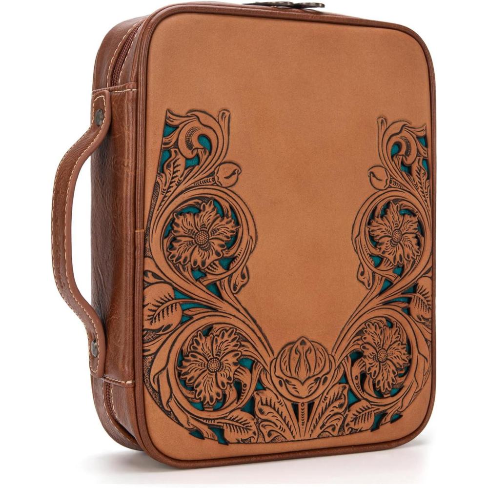 imageMontana West Western Style Embroidered Bible Covers for Women Men Book Carrying Case Church Bag Outdoor Bible Protective DC063BRBrown Leather Print