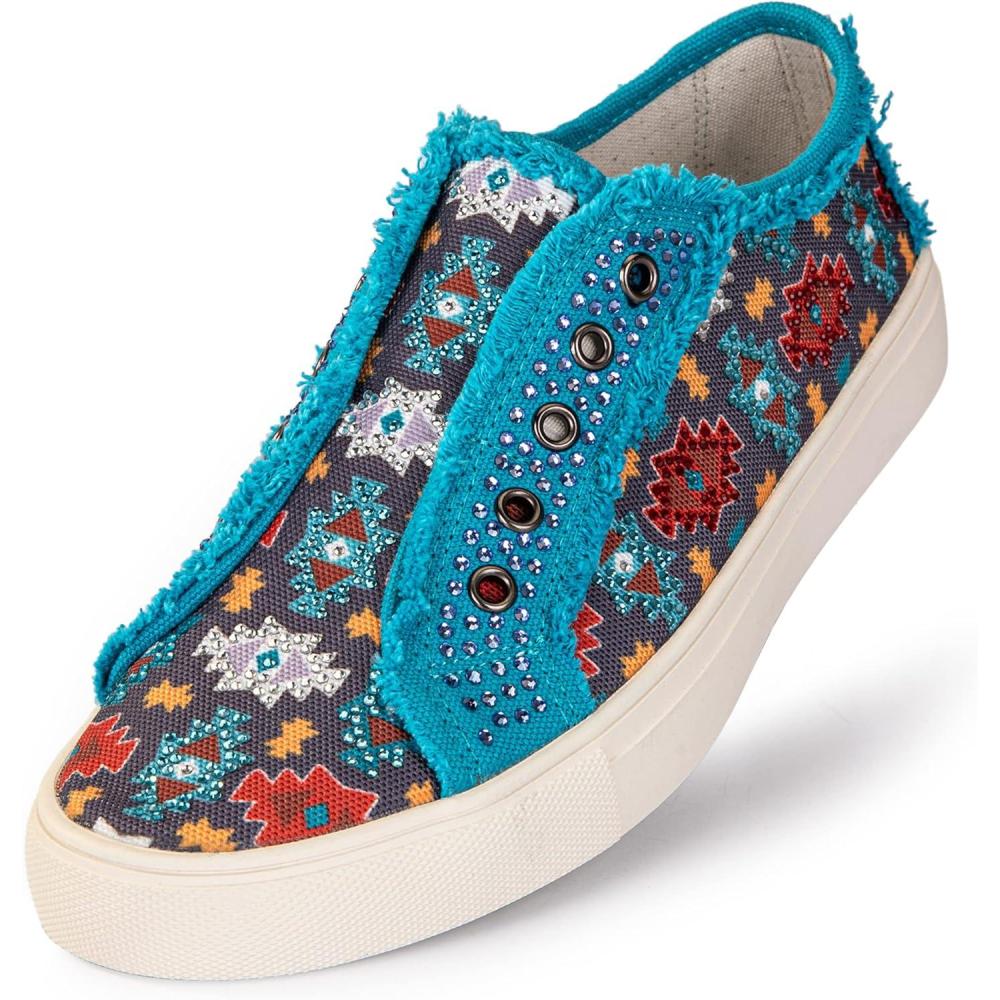 imageMontana West Womens Slip On Sneakers Casual Loafers Rhinestone Walking Shoes Art Ethnics Painted Travel Shoes 900S029BL6