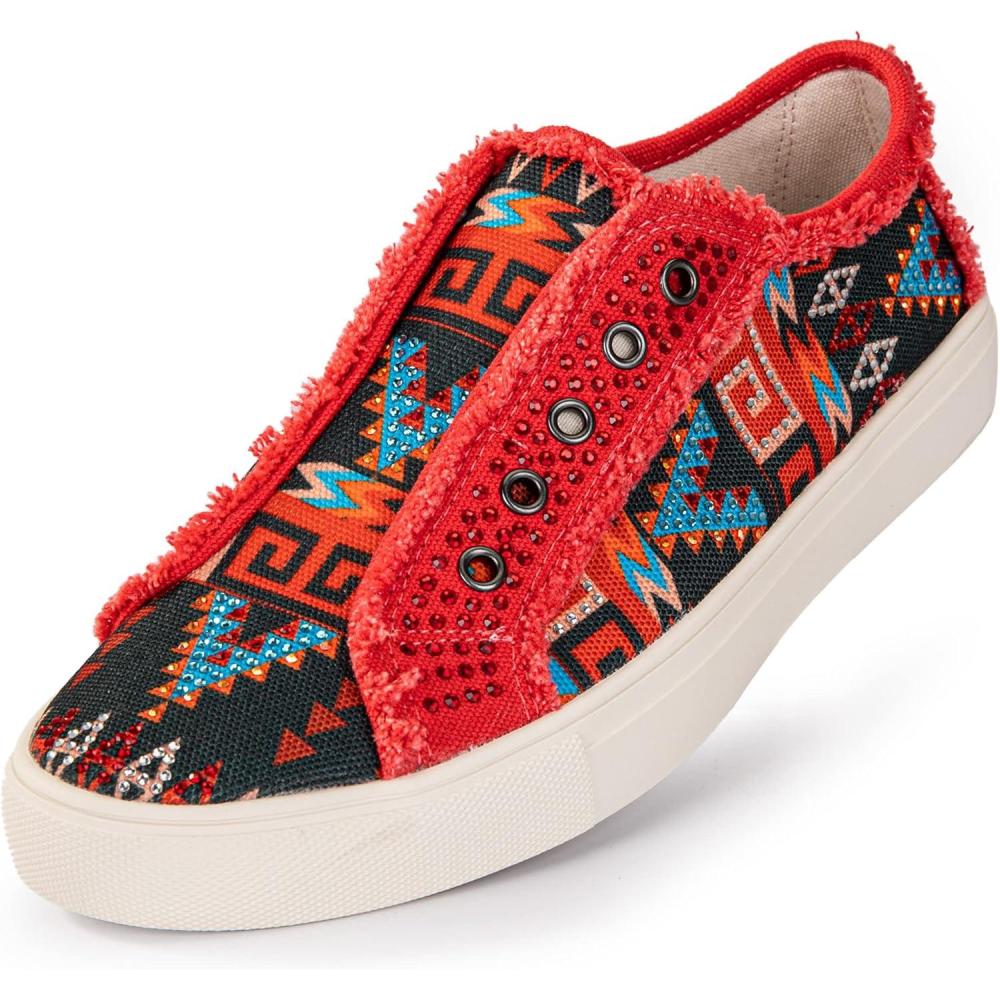 imageMontana West Womens Slip On Sneakers Casual Loafers Rhinestone Walking Shoes Art Ethnics Painted Travel Shoes 900S038RD6