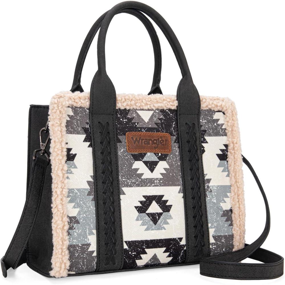 imageMontana West Wrangler Boho Tote Bag Aztec Top Handle Handbags and PursesSherpa Black
