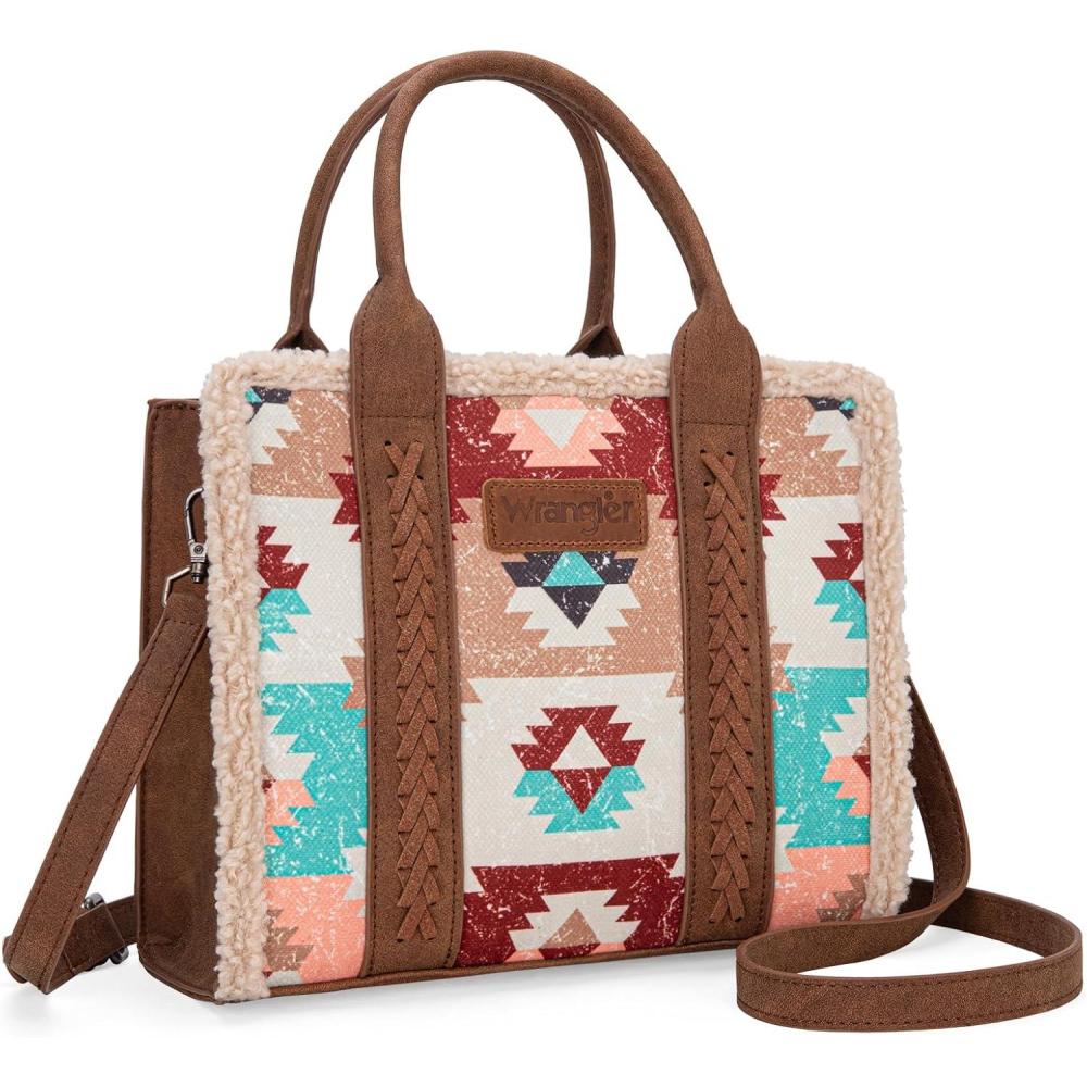 imageMontana West Wrangler Boho Tote Bag Aztec Top Handle Handbags and PursesSherpa Brown