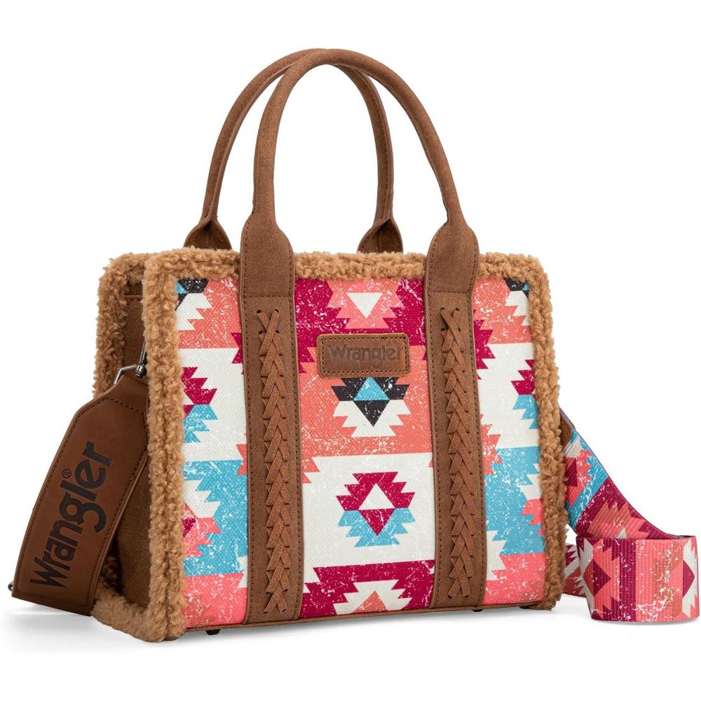 imageMontana West Wrangler Boho Tote Bag Aztec Top Handle Handbags and PursesSherpa Brownwide Strap