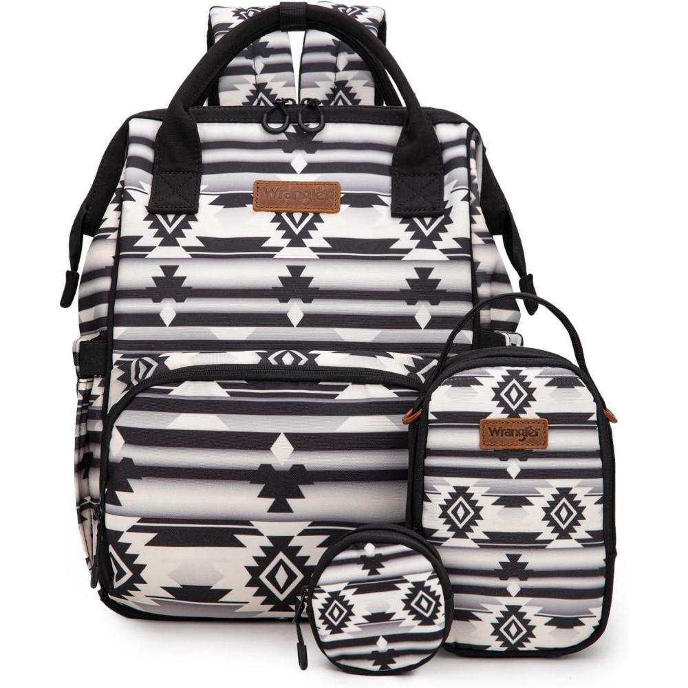 imageMontana West Wrangler Callie Diaper Bag Backpack with Pacifier Case Crossbody Bottle Bag and Stroller Straps Western Pattern Multifunction Baby Travel Bag Set WG22159110LV3pcsblack