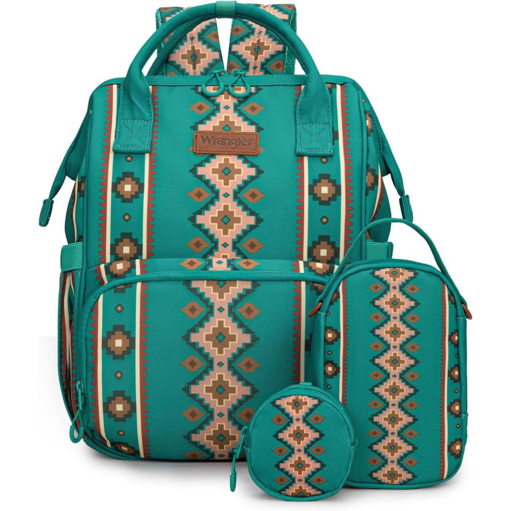 imageMontana West Wrangler Callie Diaper Bag Backpack with Pacifier Case Crossbody Bottle Bag and Stroller Straps Western Pattern Multifunction Baby Travel Bag Set WG22159110LV3pcsturquoise