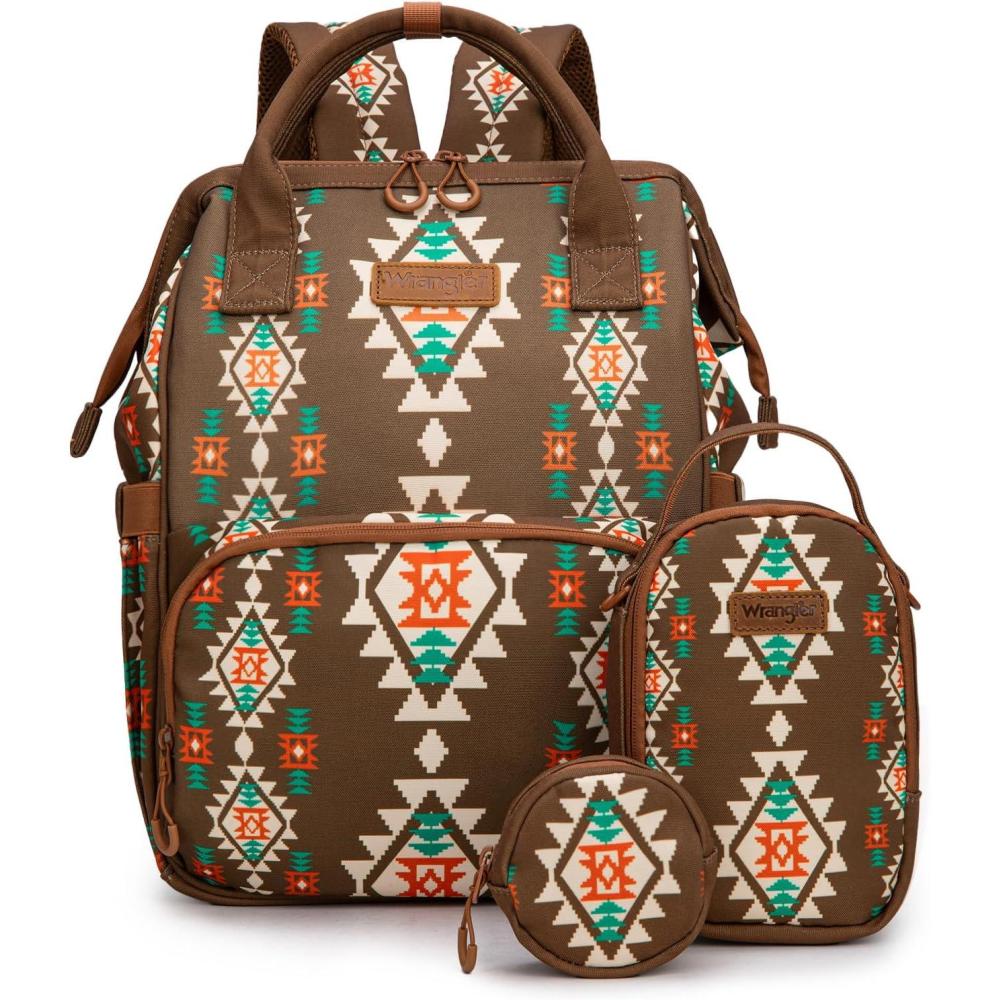 imageMontana West Wrangler Callie Diaper Bag Backpack with Pacifier Case Crossbody Bottle Bag and Stroller Straps Western Pattern Multifunction Baby Travel Bag Set WG22159110LV3pcscoffee