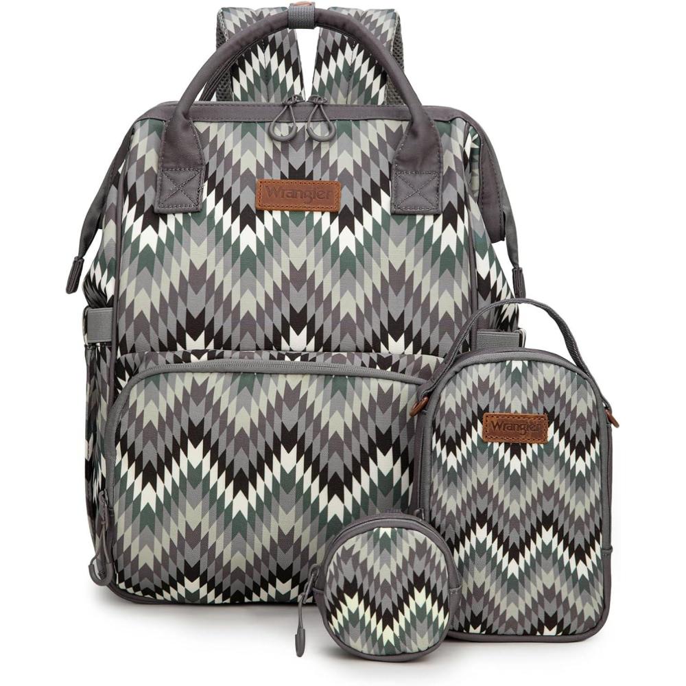 imageMontana West Wrangler Callie Diaper Bag Backpack with Pacifier Case Crossbody Bottle Bag and Stroller Straps Western Pattern Multifunction Baby Travel Bag Set WG22159110LV3pcsangel Black