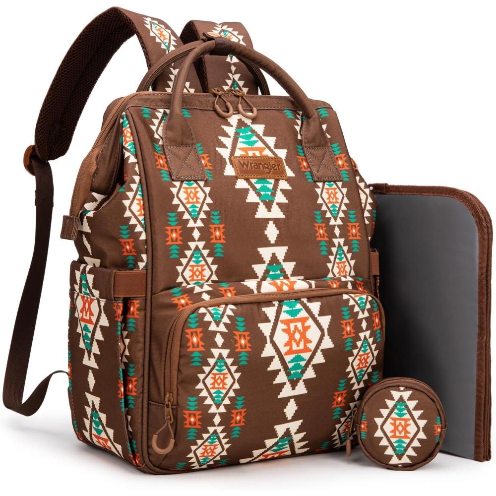 imageMontana West Wrangler Diaper Bag Backpack Aztec Travel Backpack Purses Western MultiFunction Baby Bags for Mom with Waterproof Insulated Pockets3pcs Coffee