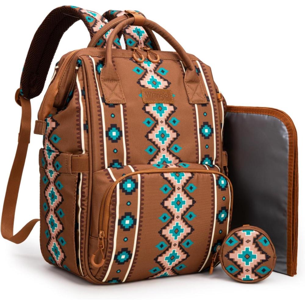 imageMontana West Wrangler Diaper Bag Backpack Aztec Travel Backpack Purses Western MultiFunction Baby Bags for Mom with Waterproof Insulated Pockets3pcs Dark Brown