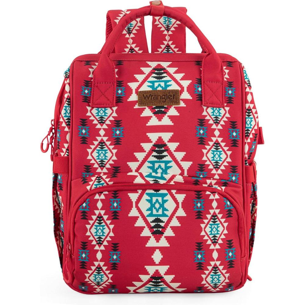 imageMontana West Wrangler Diaper Bag Backpack Aztec Travel Backpack Purses Western MultiFunction Baby Bags for Mom with Waterproof Insulated PocketsBurgundy