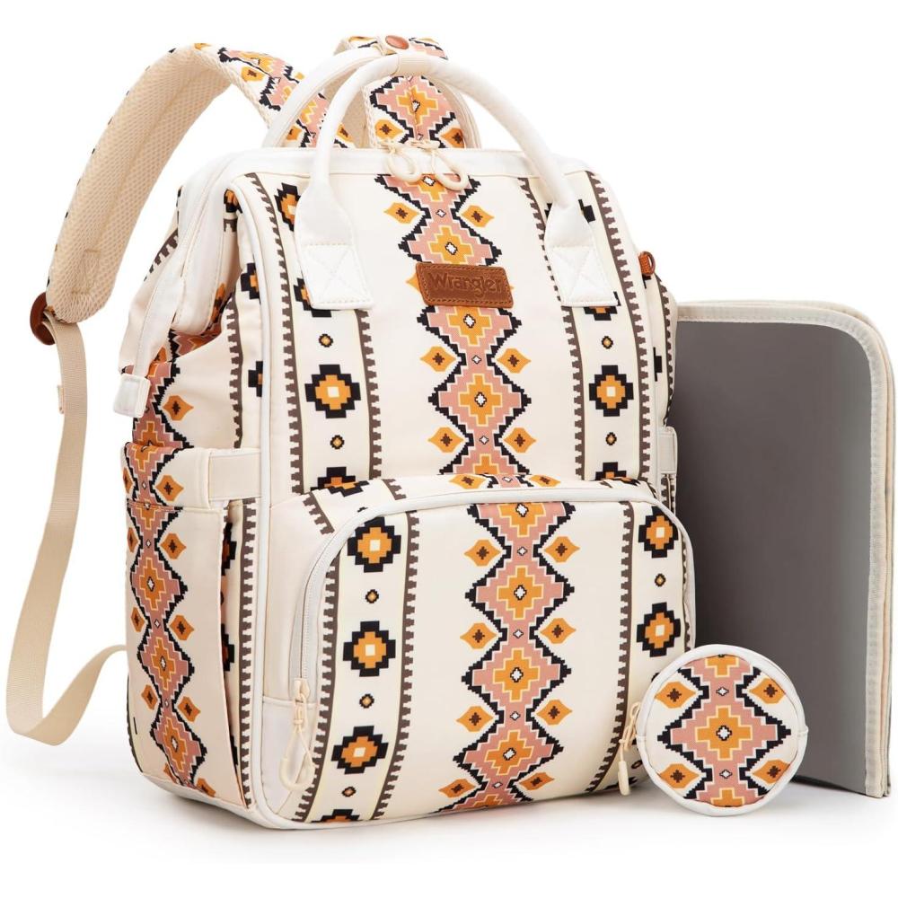 imageMontana West Wrangler Diaper Bag Backpack Aztec Travel Backpack Purses Western MultiFunction Baby Bags for Mom with Waterproof Insulated PocketsTan