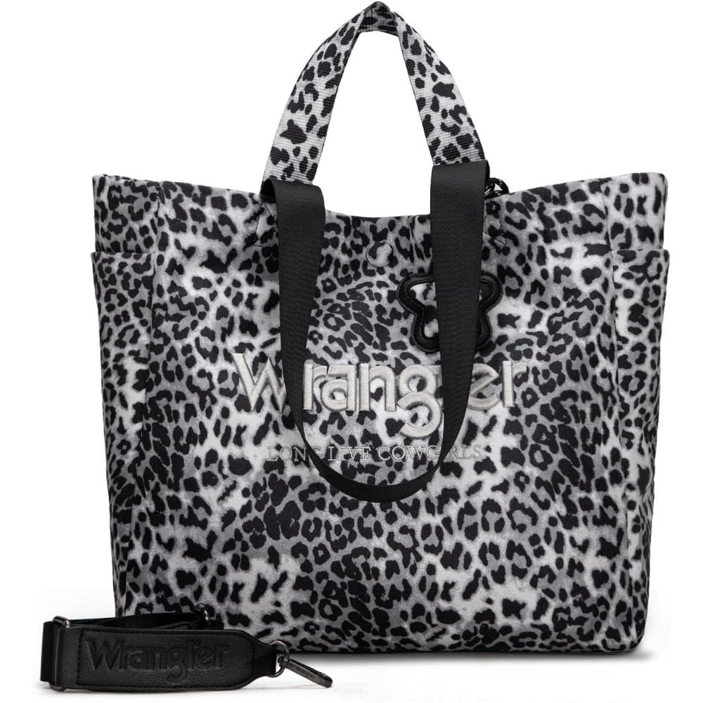 imageMontana West Wrangler Large Tote Bag for Women Designer Leopard Print Purse for Travel Work GymBlack