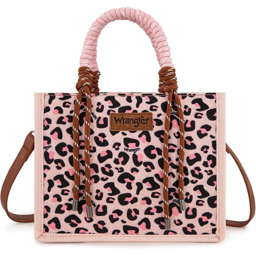 imageMontana West Wrangler Tote Bag Western Satchel Bags for Women with Braided Rope HandlesLeopard Pink Pu Strap