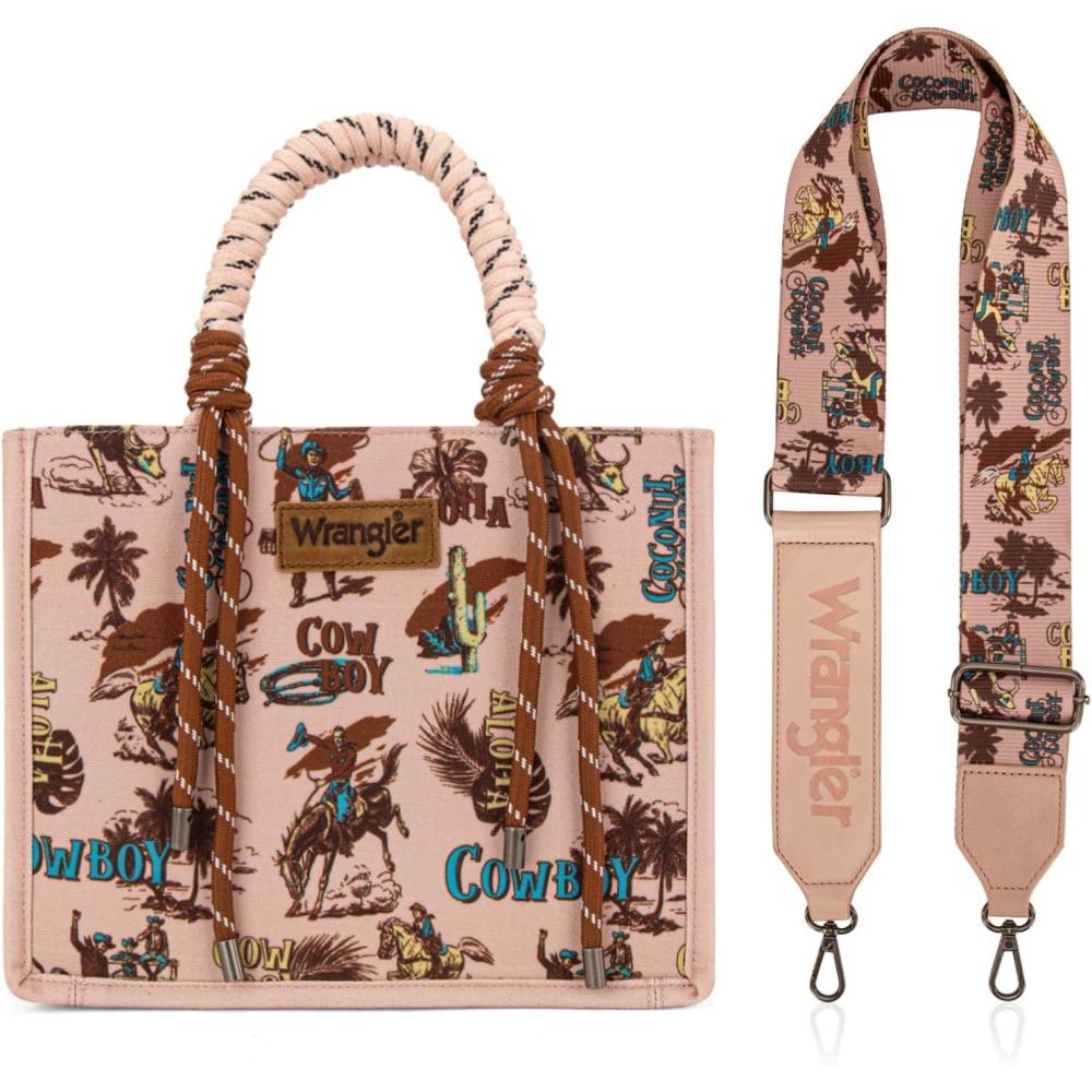 imageMontana West Wrangler Tote Bag Western Satchel Bags for Women with Braided Rope HandlesWide Strapcowgirl Pink