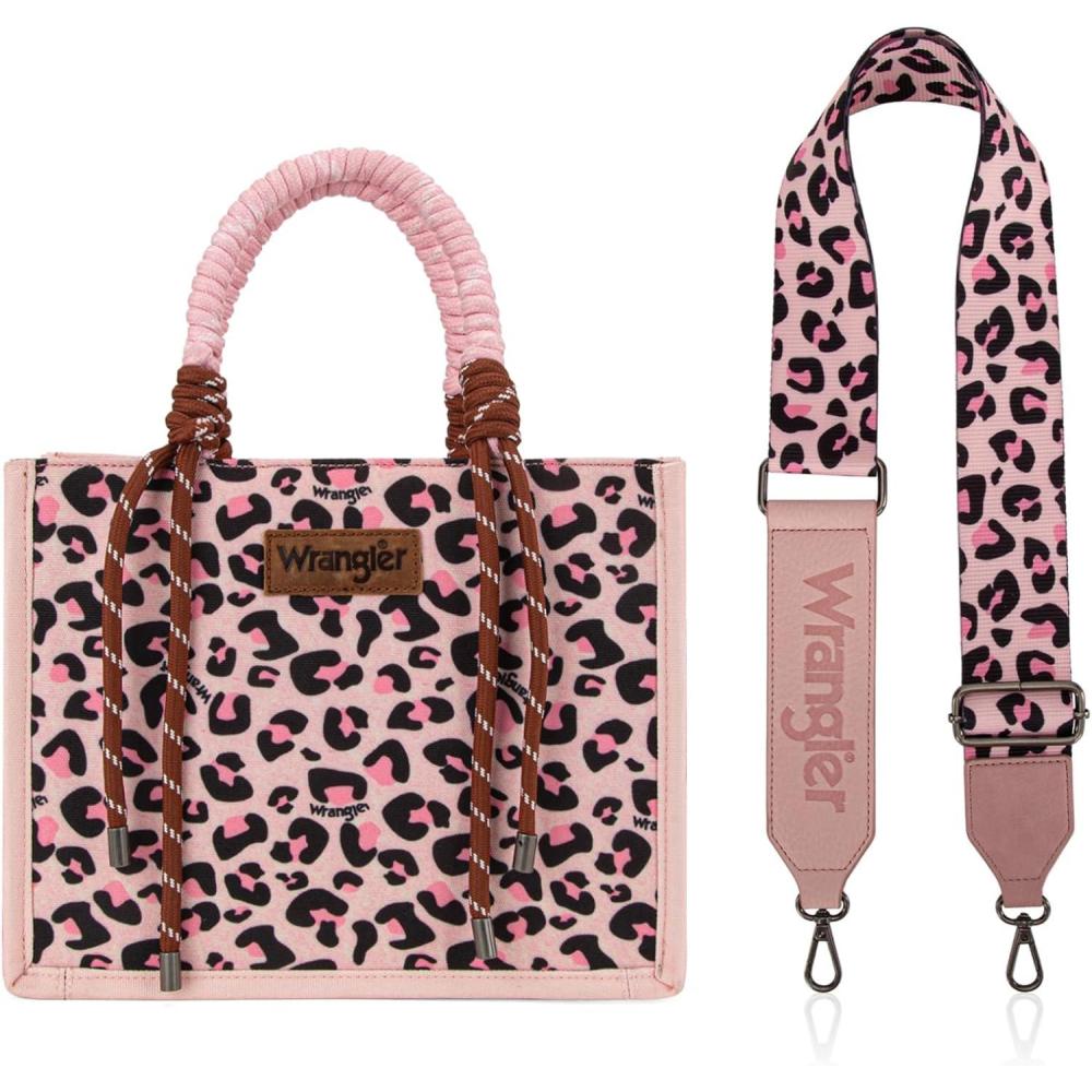 imageMontana West Wrangler Tote Bag Western Satchel Bags for Women with Braided Rope HandlesWide Strapleopard Pink
