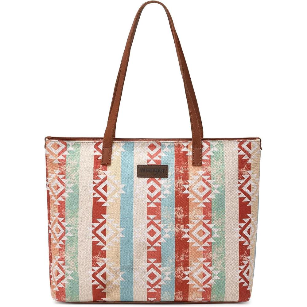 imageMontana West Wrangler Tote Bag for Women Canvas Shoulder Handbag Aztec PurseMultiple Coral Brown