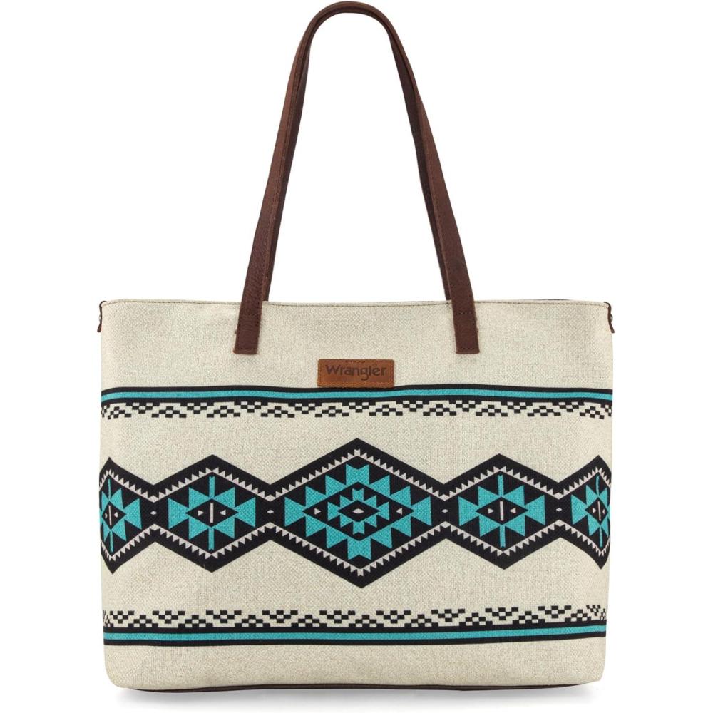 imageMontana West Wrangler Tote Bag for Women Canvas Shoulder Handbag Aztec PurseNeon Beige
