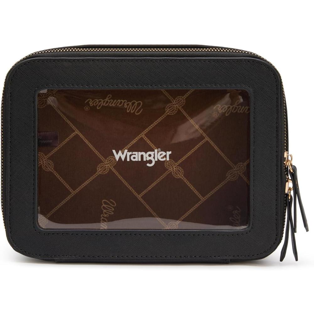 imageMontana West X Wrangler Clear Makeup Bag Travel Cosmetic Bag Portable Make Up Toiletry Organizer for Women BlackLarge Black