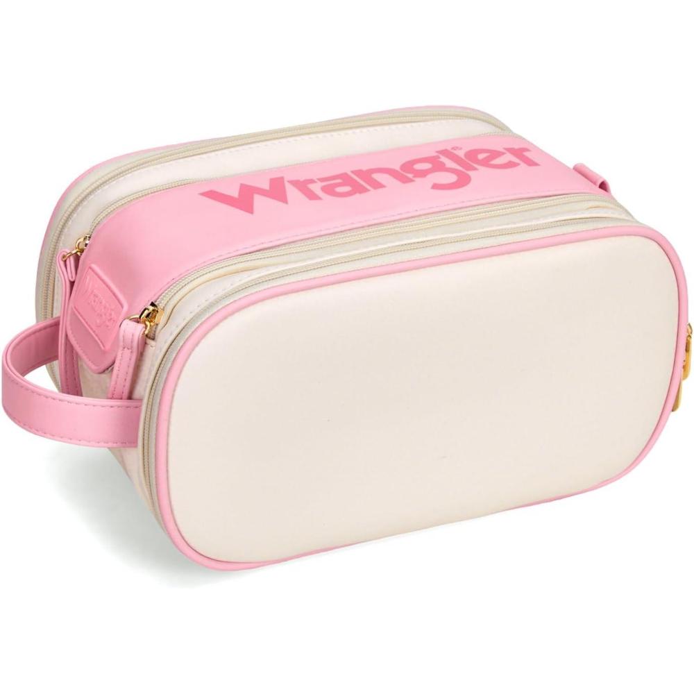 imageMontana West X Wrangler Large Makeup Bag Travel Toiletry Bag Portable Cosmetic Bag Make Up Organizer with Divider and Handle for WomenBeigePink