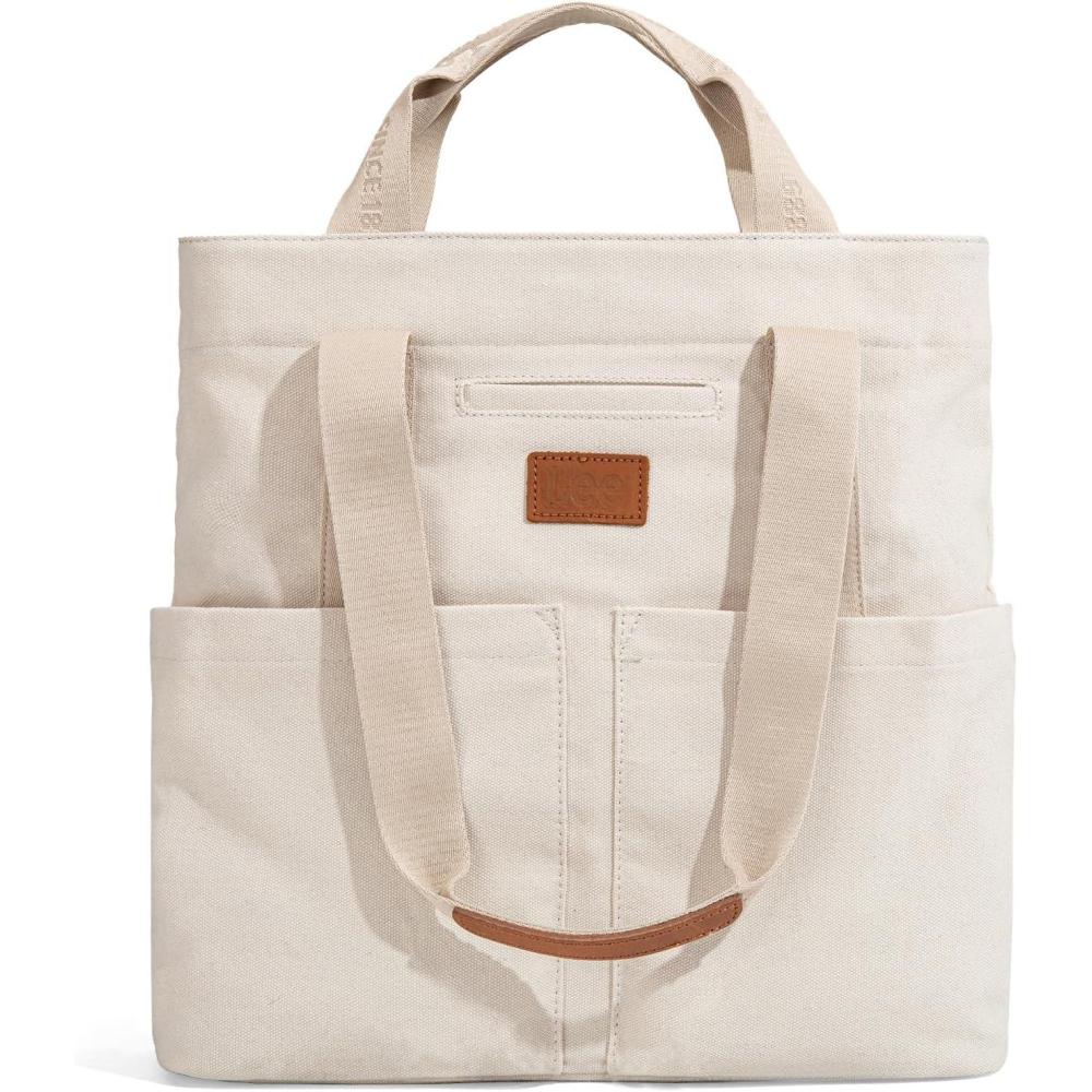 imageMontana West x Lee Canvas Tote Bag for Women with 2 Front Pockets TopHandle Handbag ampamp Shoulder BagLee Canvasbeige