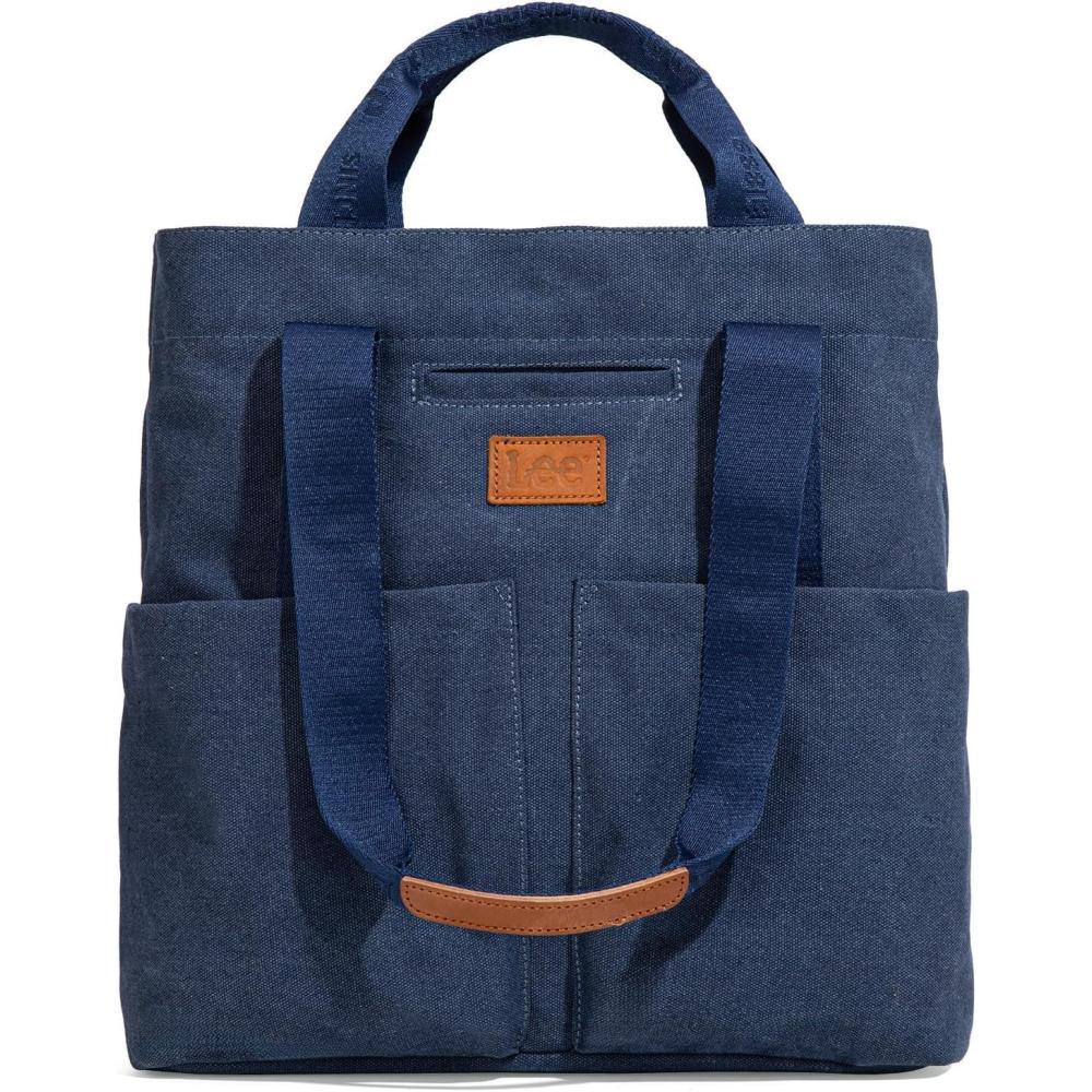 imageMontana West x Lee Canvas Tote Bag for Women with 2 Front Pockets TopHandle Handbag ampamp Shoulder BagLee Canvasblue