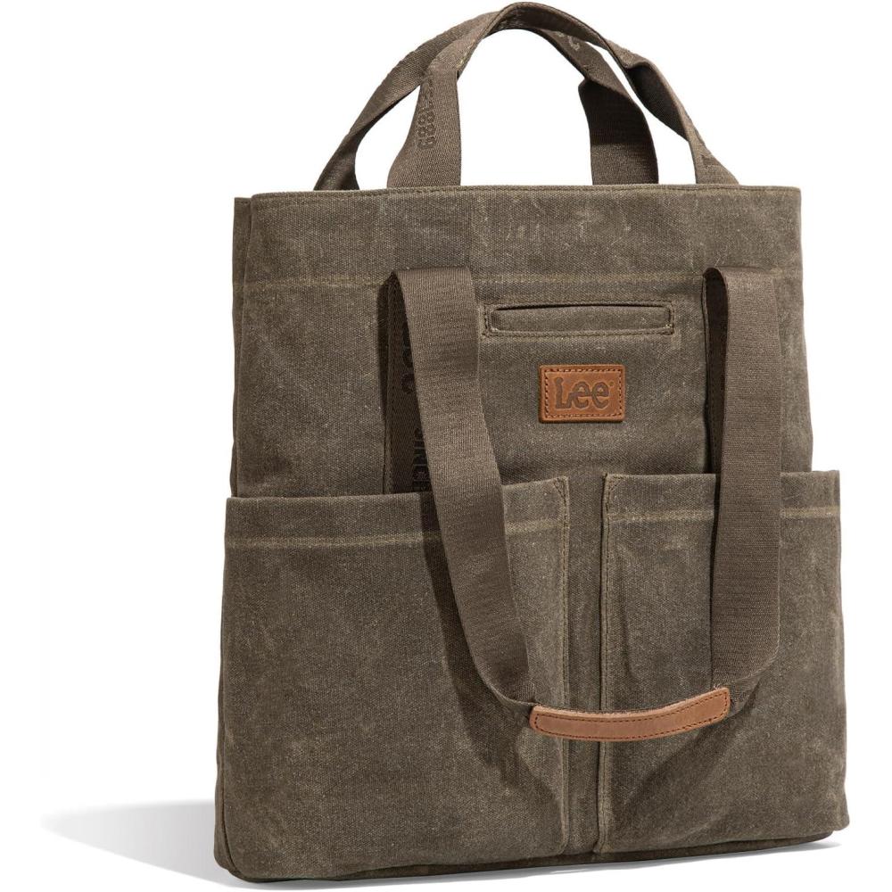 imageMontana West x Lee Canvas Tote Bag for Women with 2 Front Pockets TopHandle Handbag ampamp Shoulder BagWaxed Canvasgreen