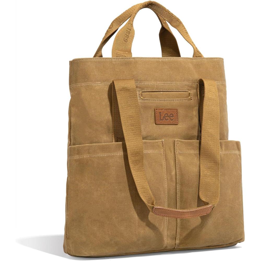 imageMontana West x Lee Canvas Tote Bag for Women with 2 Front Pockets TopHandle Handbag ampamp Shoulder BagWaxed Canvaskhaki