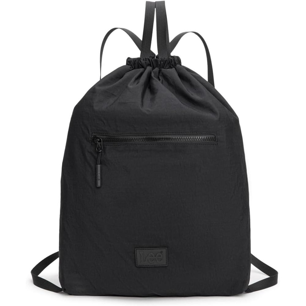 imageMontana West x Lee Drawstring Backpack Bag Lightweight Small Gym Swim Beach Bag Water Resistant Sports Sackpack for Men WomenBlack
