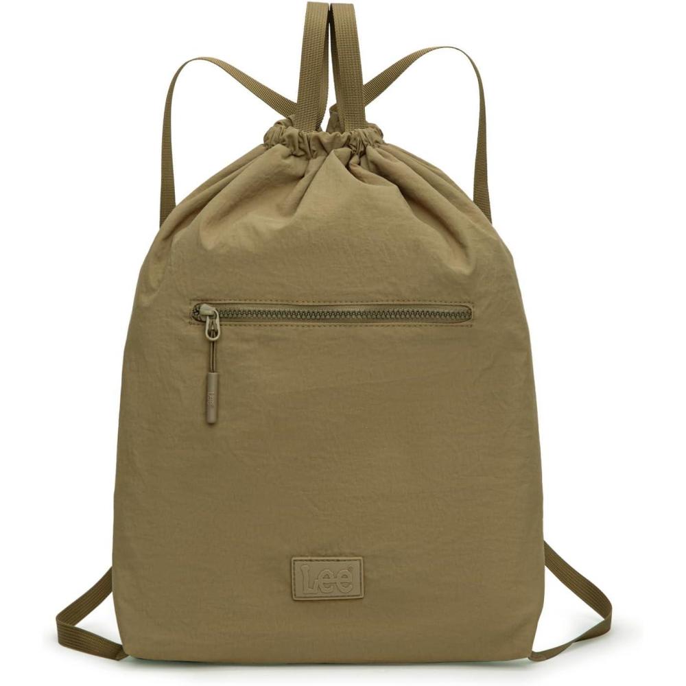 imageMontana West x Lee Drawstring Backpack Bag Lightweight Small Gym Swim Beach Bag Water Resistant Sports Sackpack for Men WomenDark Khaki