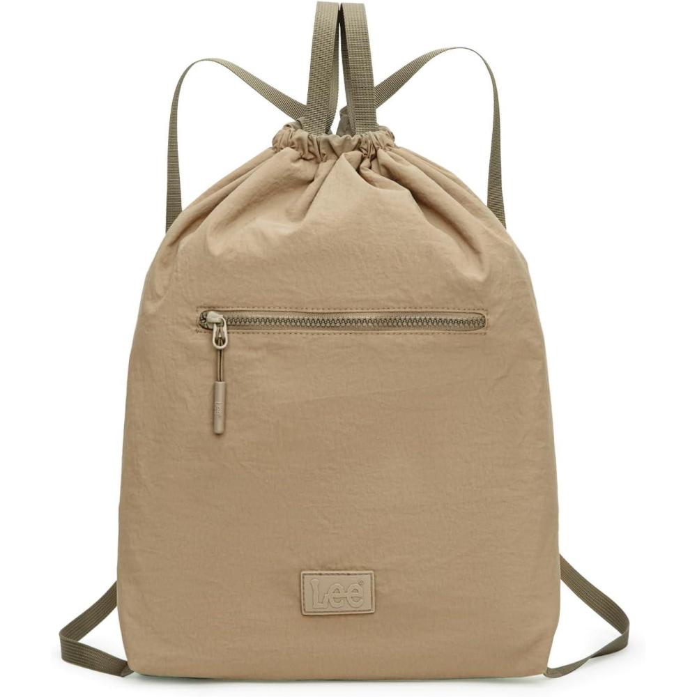 imageMontana West x Lee Drawstring Backpack Bag Lightweight Small Gym Swim Beach Bag Water Resistant Sports Sackpack for Men WomenKhaki