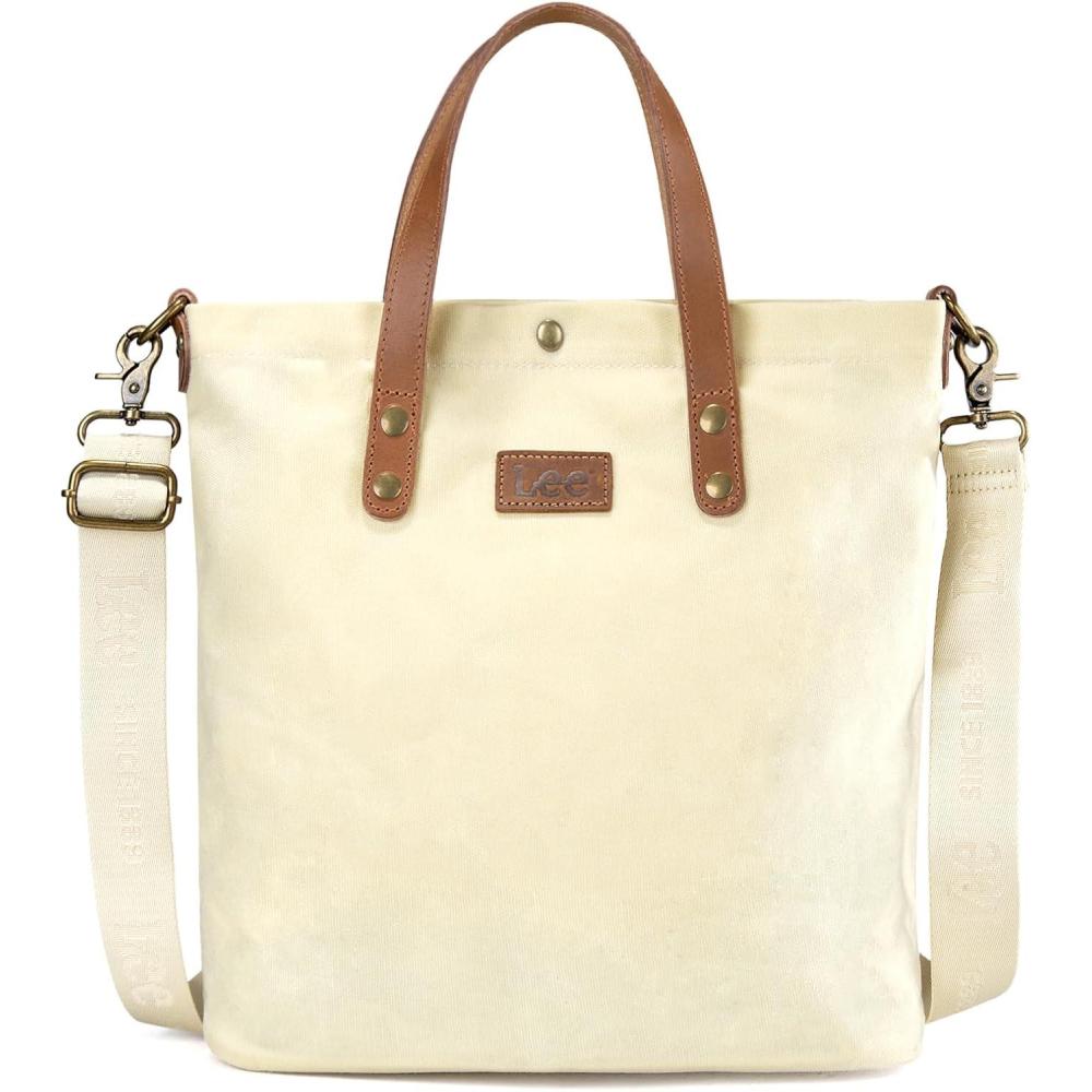 imageMontana West x Lee Tote Bag for Women Waxed Canvas Top Handle Handbags with Leather Handle and StrapLargebeige