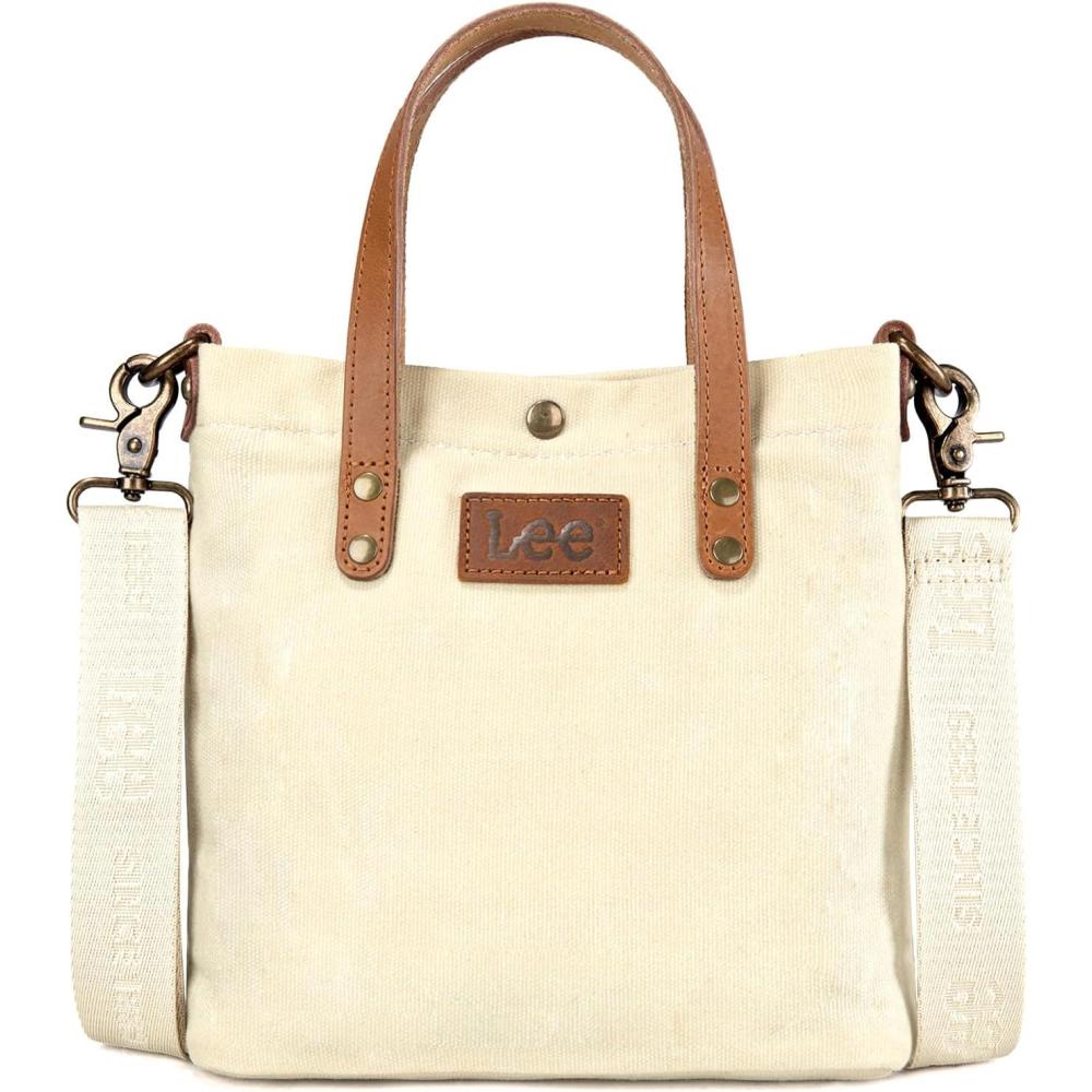 imageMontana West x Lee Tote Bag for Women Waxed Canvas Top Handle Handbags with Leather Handle and StrapMinibeige