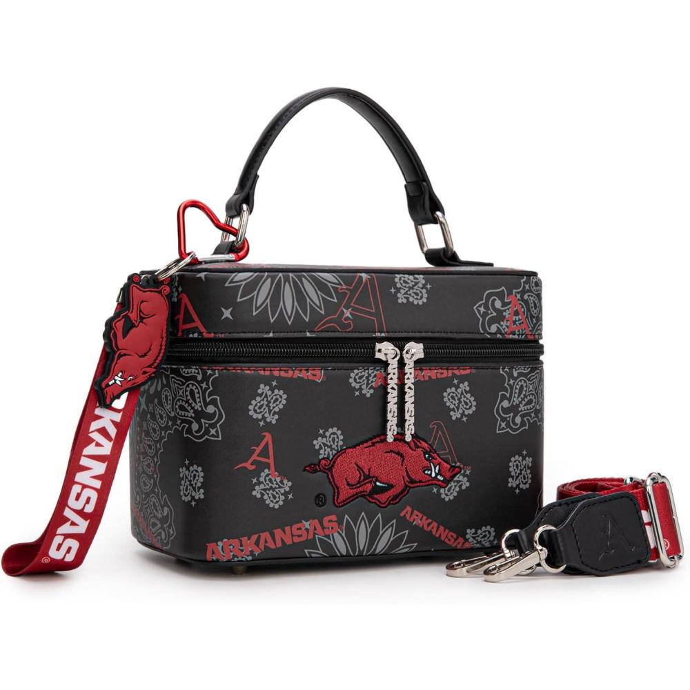imageNCAA Officially Licensed Crossbody Box Purse Game Day Top Handle Handbag with Adjustable Strap ampamp Charm Makeup BagAfublack