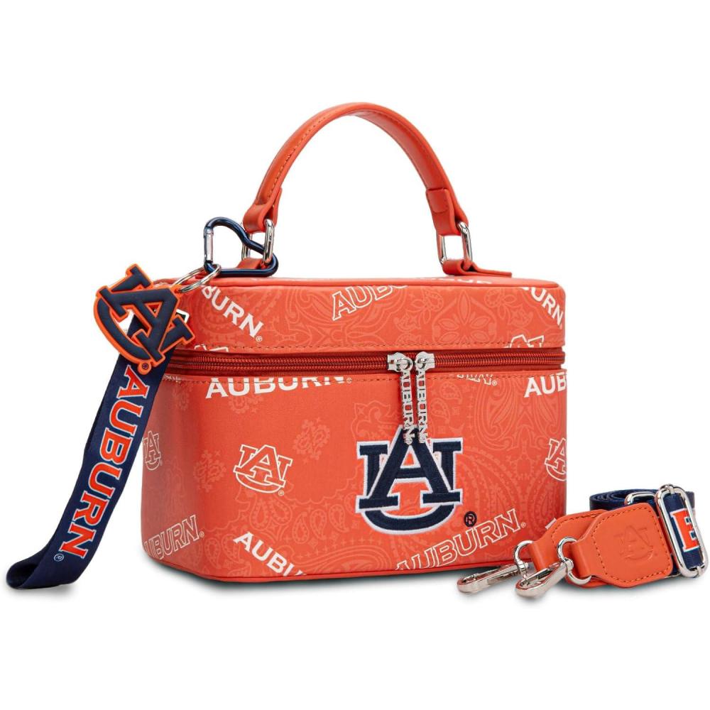 imageNCAA Officially Licensed Crossbody Box Purse  Game Day Top Handle Handbag with Adjustable Strap ampamp Charm Makeup BagAuburn Tigersorange