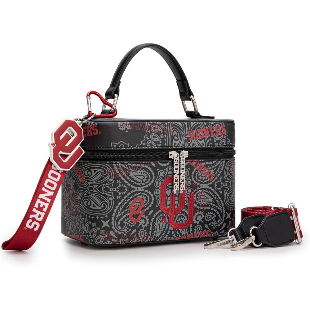 imageNCAA Officially Licensed Crossbody Box Purse  Game Day Top Handle Handbag with Adjustable Strap ampamp Charm Makeup BagOklahoma Soonersblack