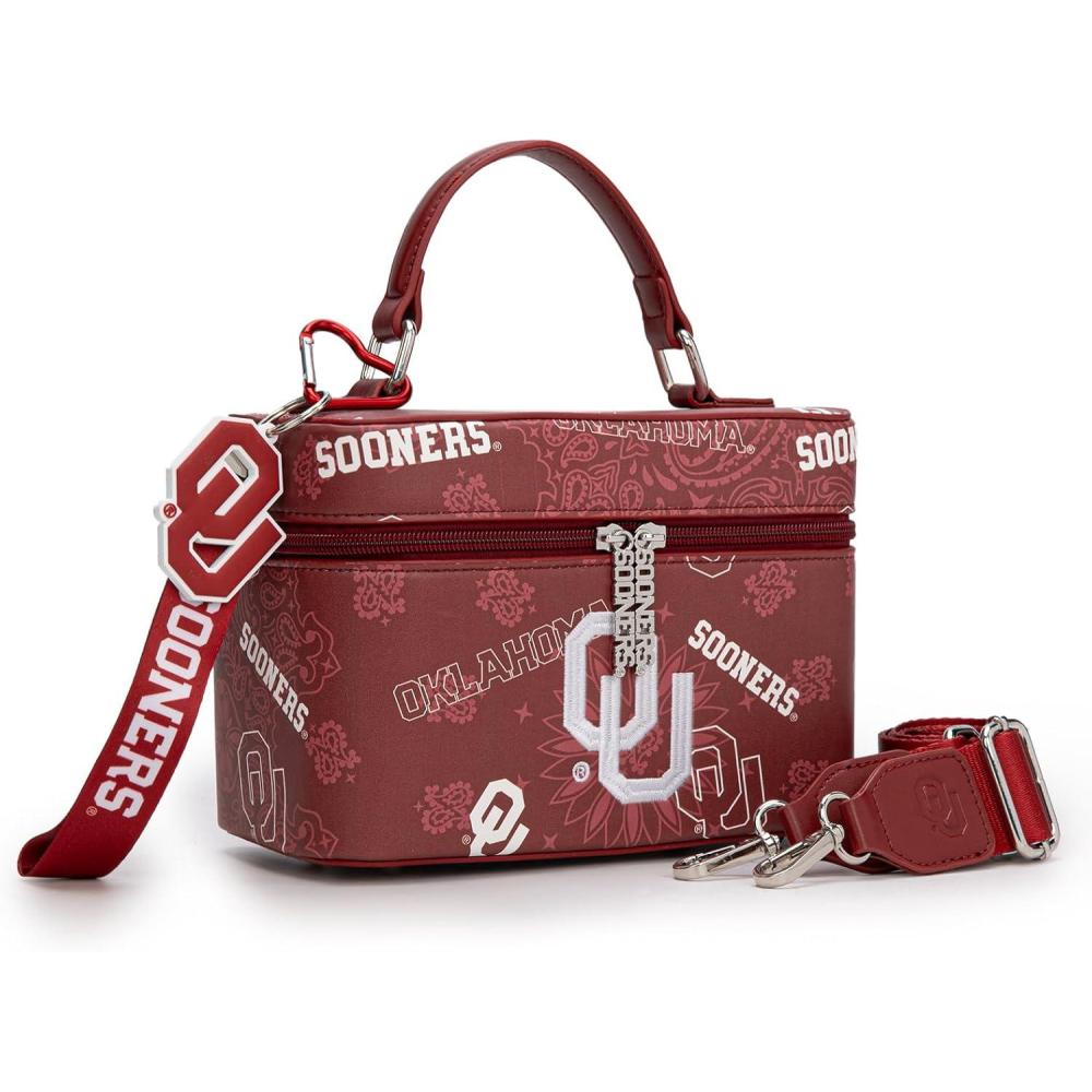 imageNCAA Officially Licensed Crossbody Box Purse  Game Day Top Handle Handbag with Adjustable Strap ampamp Charm Makeup BagOklahoma Soonersburgundy
