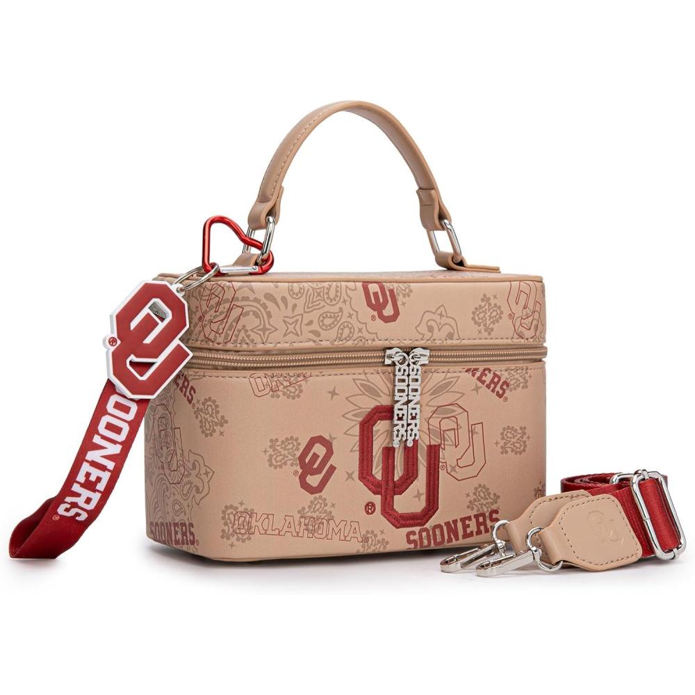 imageNCAA Officially Licensed Crossbody Box Purse  Game Day Top Handle Handbag with Adjustable Strap ampamp Charm Makeup BagOutan