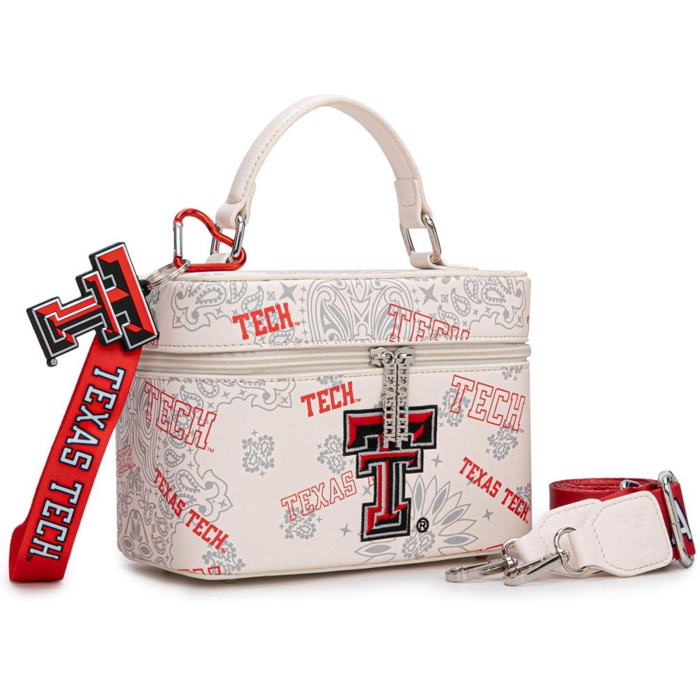 imageNCAA Officially Licensed Crossbody Box Purse Game Day Top Handle Handbag with Adjustable Strap ampamp Charm Makeup BagTtubeige