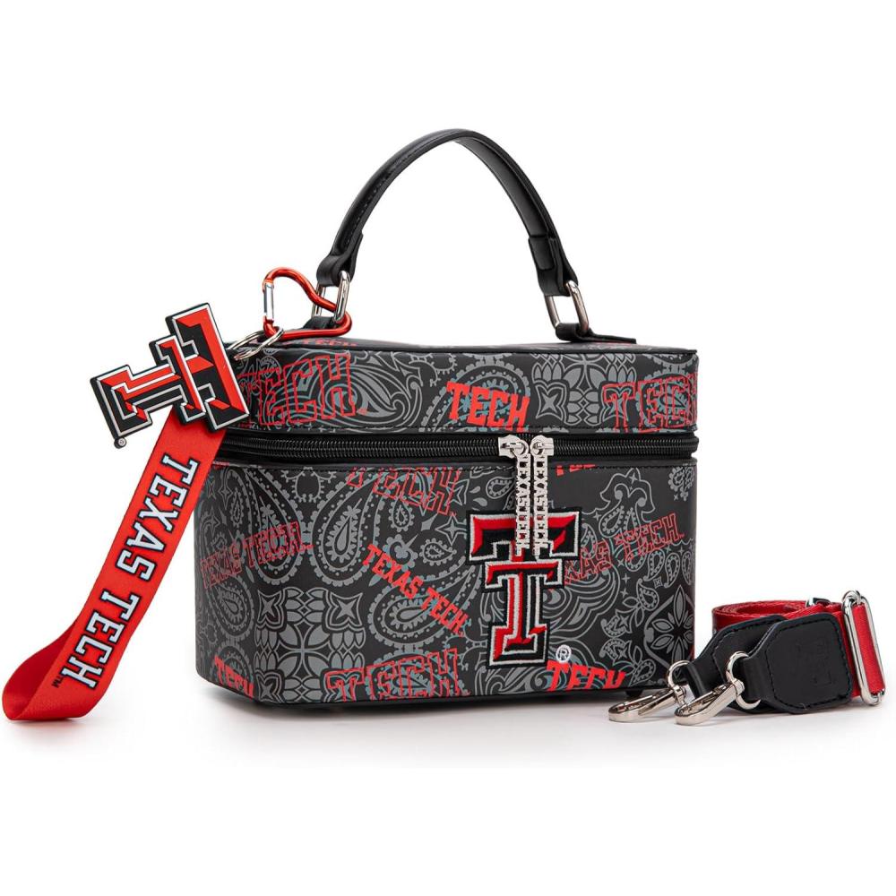 imageNCAA Officially Licensed Crossbody Box Purse Game Day Top Handle Handbag with Adjustable Strap ampamp Charm Makeup BagTtublack