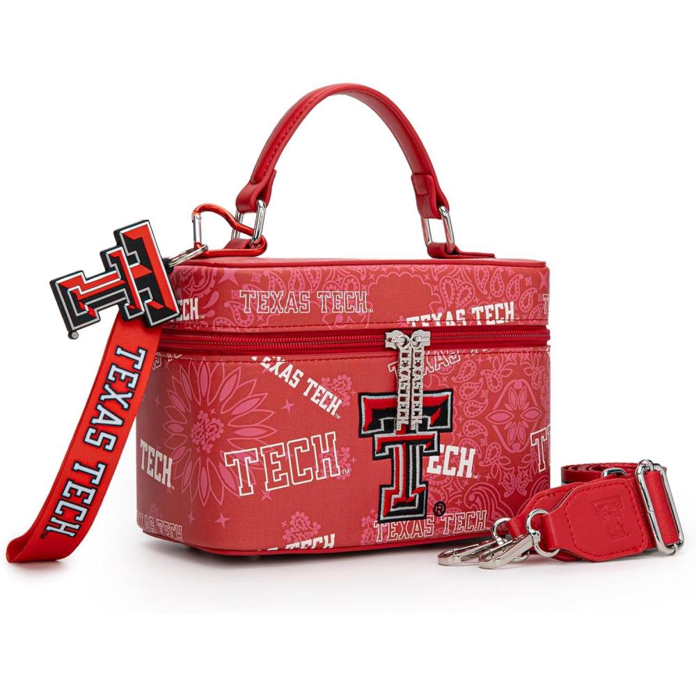 imageNCAA Officially Licensed Crossbody Box Purse Game Day Top Handle Handbag with Adjustable Strap ampamp Charm Makeup BagTtured