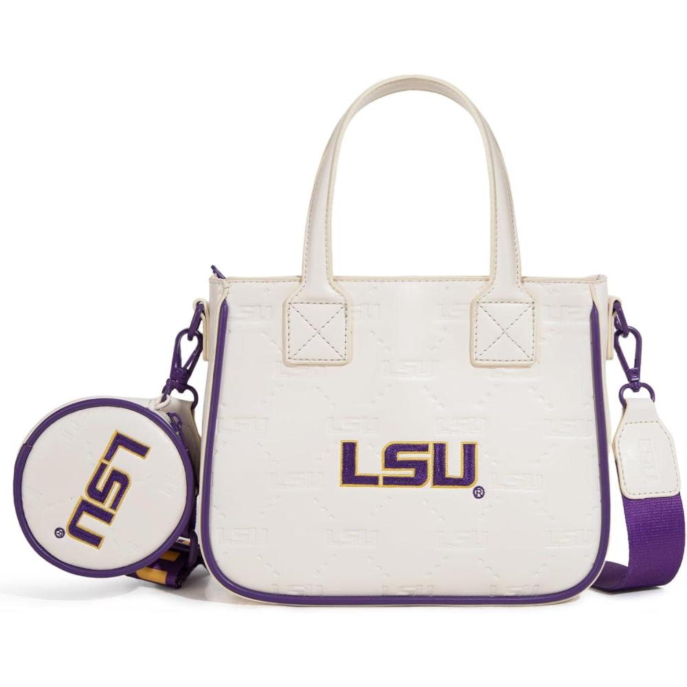 imageNCAA Team Officially Licensed Womens Mini Tote Bag with Removable Coin Purse  NCAA Collegiate Gameday Crossbody BagLsubeige