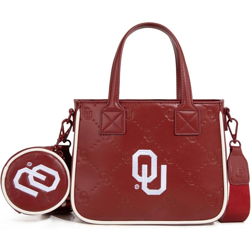imageNCAA Team Officially Licensed Womens Mini Tote Bag with Removable Coin Purse  NCAA Collegiate Gameday Crossbody BagOuburgundy