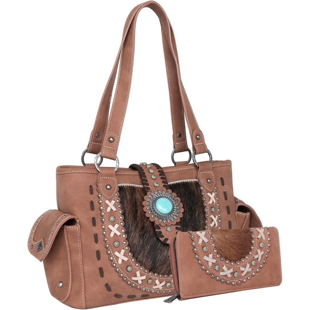 imageTrinity Ranch Western Tote Bag for Women Genuine HairOn Cowhide Collection Handbag Conceal Carry Purse