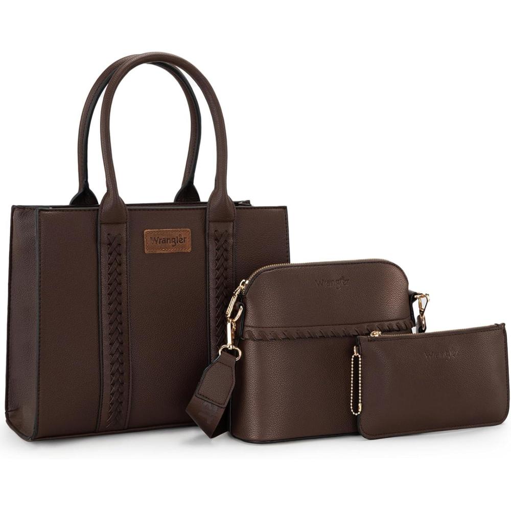 imageWrangler 3Pcs Purses for Women Tote Bag Crossbody Handbag Sets with StrapCoffee