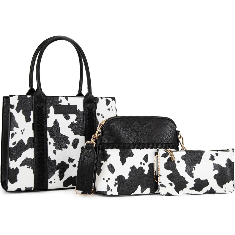 imageWrangler 3Pcs Purses for Women Tote Bag Crossbody Handbag Sets with StrapCow Black