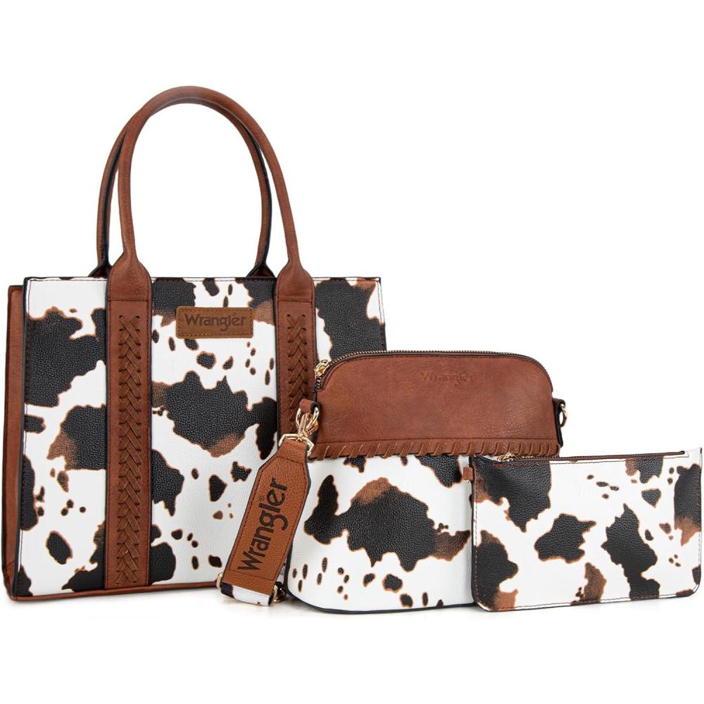 imageWrangler 3Pcs Purses for Women Tote Bag Crossbody Handbag Sets with StrapCow Brown