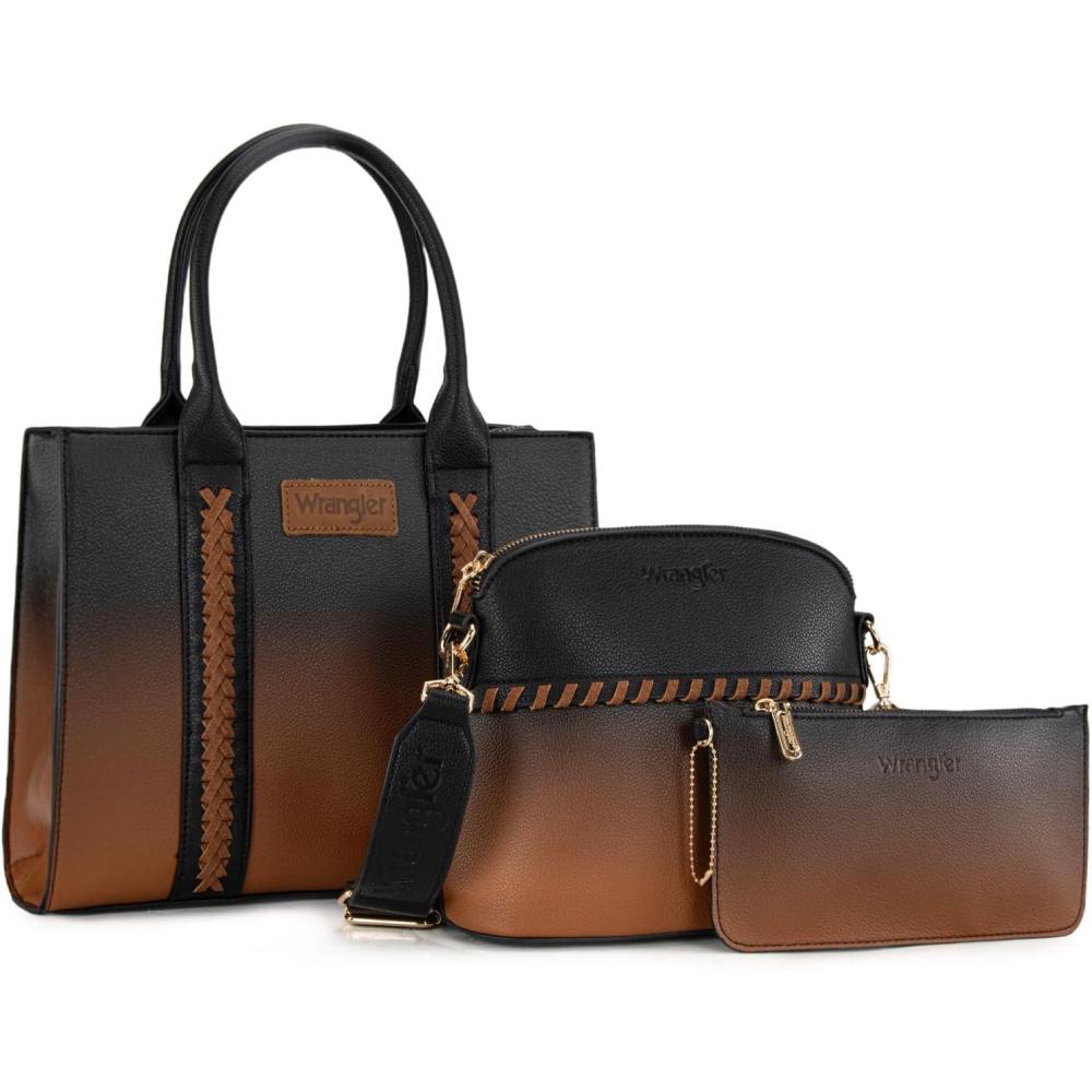 imageWrangler 3Pcs Purses for Women Tote Bag Crossbody Handbag Sets with StrapGradient Black