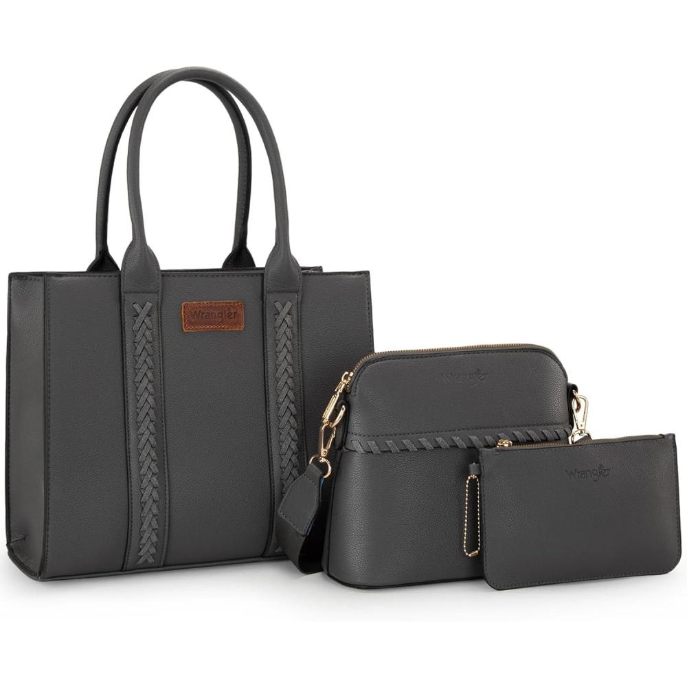 imageWrangler 3Pcs Purses for Women Tote Bag Crossbody Handbag Sets with StrapGray