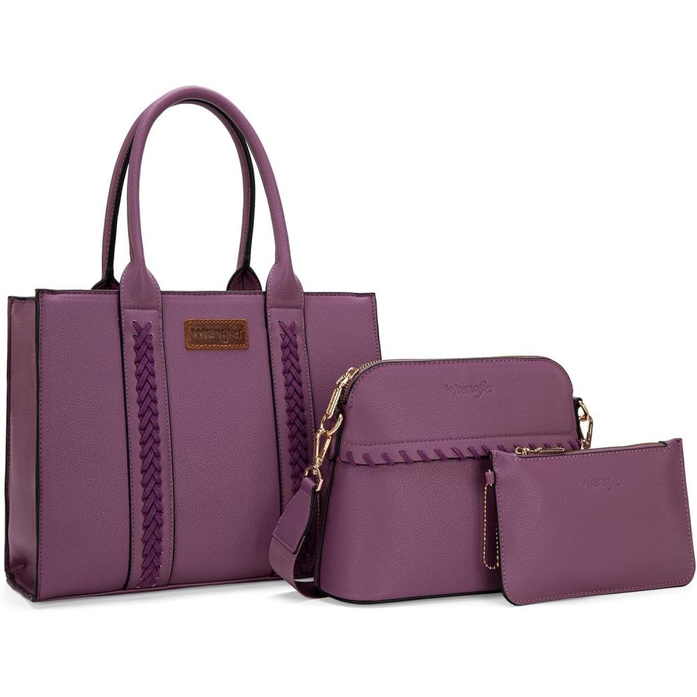 imageWrangler 3Pcs Purses for Women Tote Bag Crossbody Handbag Sets with StrapPurple