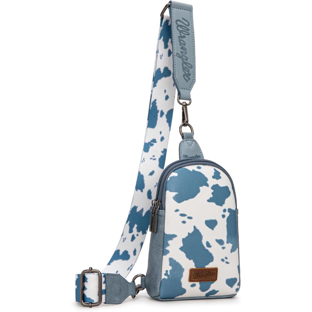 imageWrangler Cow Print Crossbody Bags for Women Western Sling Bag with Adjustable Starp Cross Body PurseBlue